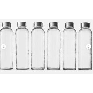 Epica Glass Bottles 6 Set w/ Sealing Screw Lids 18oz Water Reusable Juice Jar